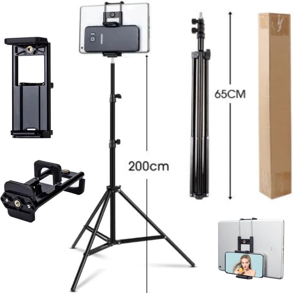 Tripé 2,10 Metros + Suporte Clip 2 Em 1 Tablet Tab iPad Celular Kindle Pedestal Regulagem Altura