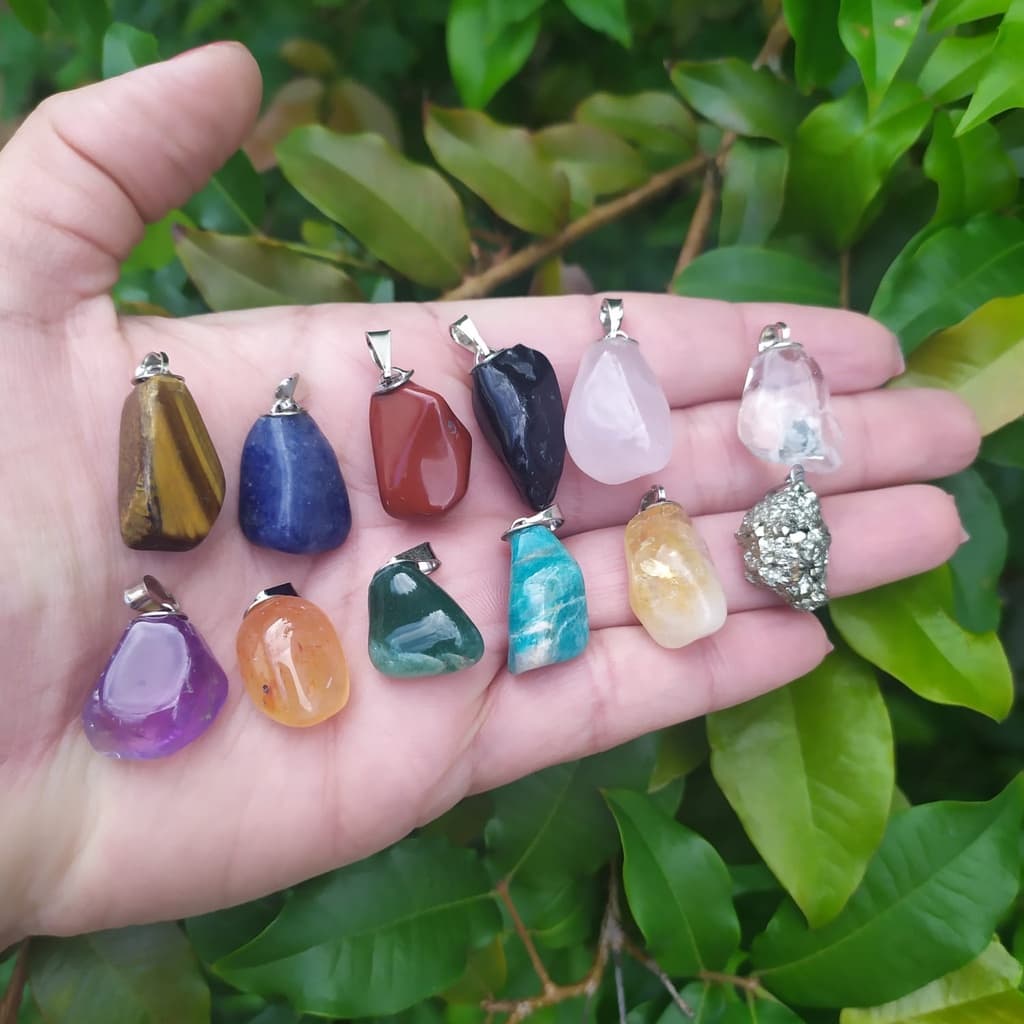 Pingente Pedra Natural Proteção Energética Cristal Ametista Turmalina Ágata Sodalita Tigre