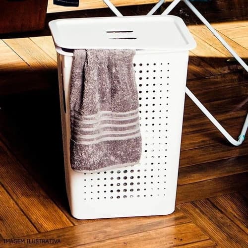 Cesto Grande Para Roupas Sujas Com Tampa Lavabo Banheiro Marca OU