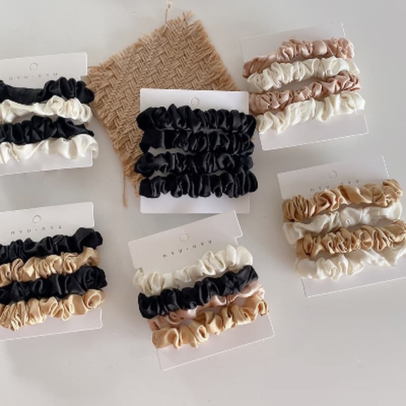 4Pcs/set Coreano Scrunchies Satin Silk | Acessórios De Moda Para Cabelo Getah Rambut Grande Faixa De Intestino