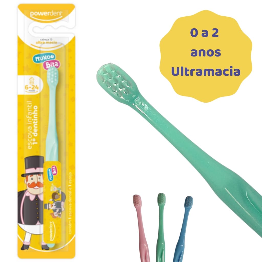 Escova de dentes bebê 6 meses 1 ano 2 anos desde o primeiro dentinho ultramacia com protetor