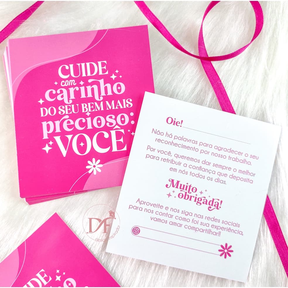 Postal de Agradecimento ao Cliente Pink - Cartão para Encomendas
