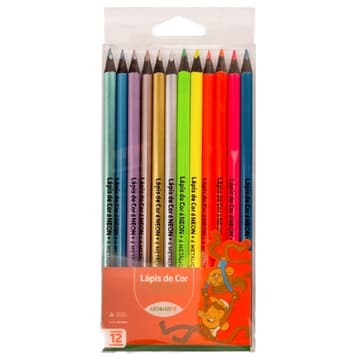 Lápis De Cor 12 Cores Cores Neon E Metálicas Leo & Leo