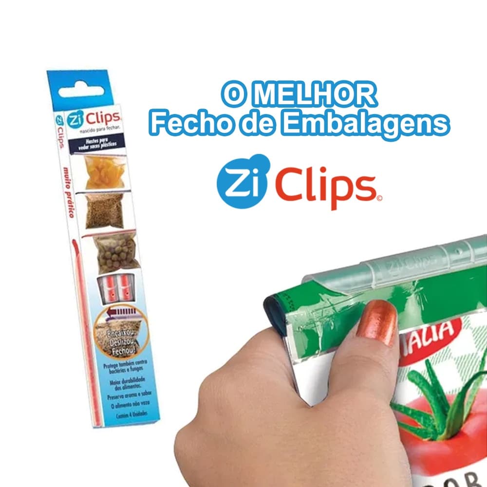 Prendedor Embalagem Fecho Ziclips Veda Alimentos 4pçs
