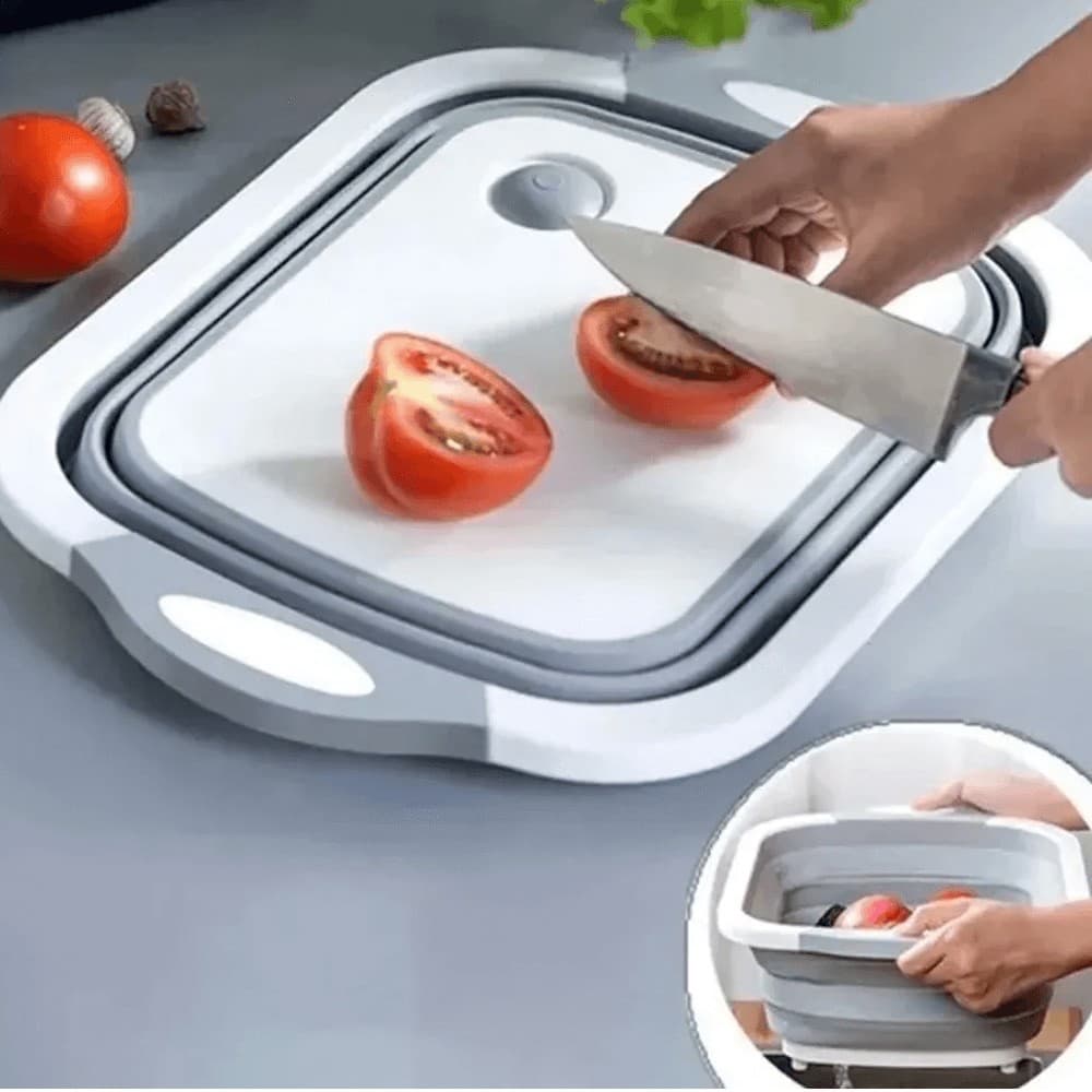 Escorredor E Tabua Cesta De Alimentos Dobrável Retrátil Silicone 3 Em 1 Multifuncional Cozinha