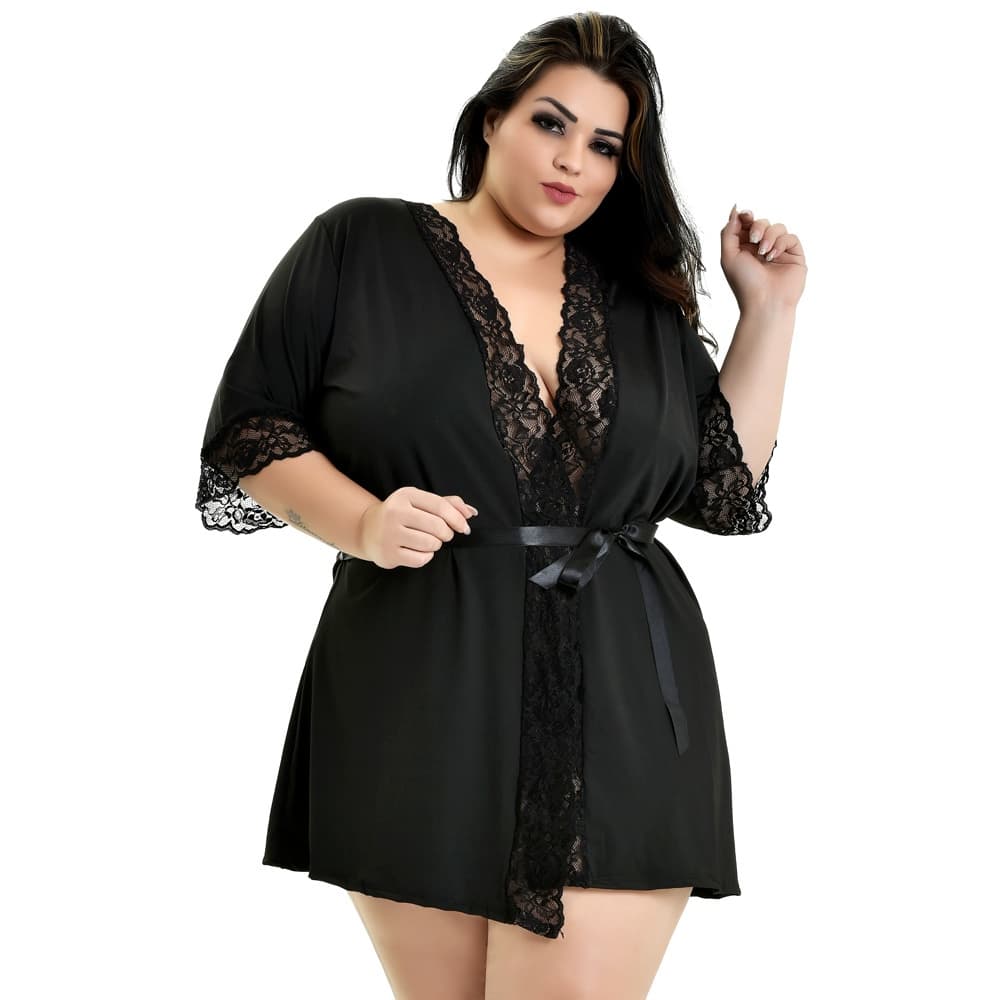 Robe Plus Size Hoby Hobbe Hobe Tamanho Grande Roupa De Dormir Linha Noite Noiva Lua De Mel | 851