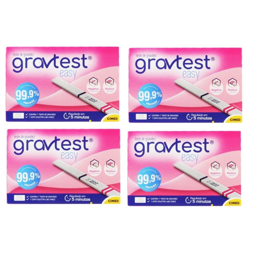 Kit com 4 Teste de Gravidez Gravtest Easy Cimed 99,9% Precisão ®