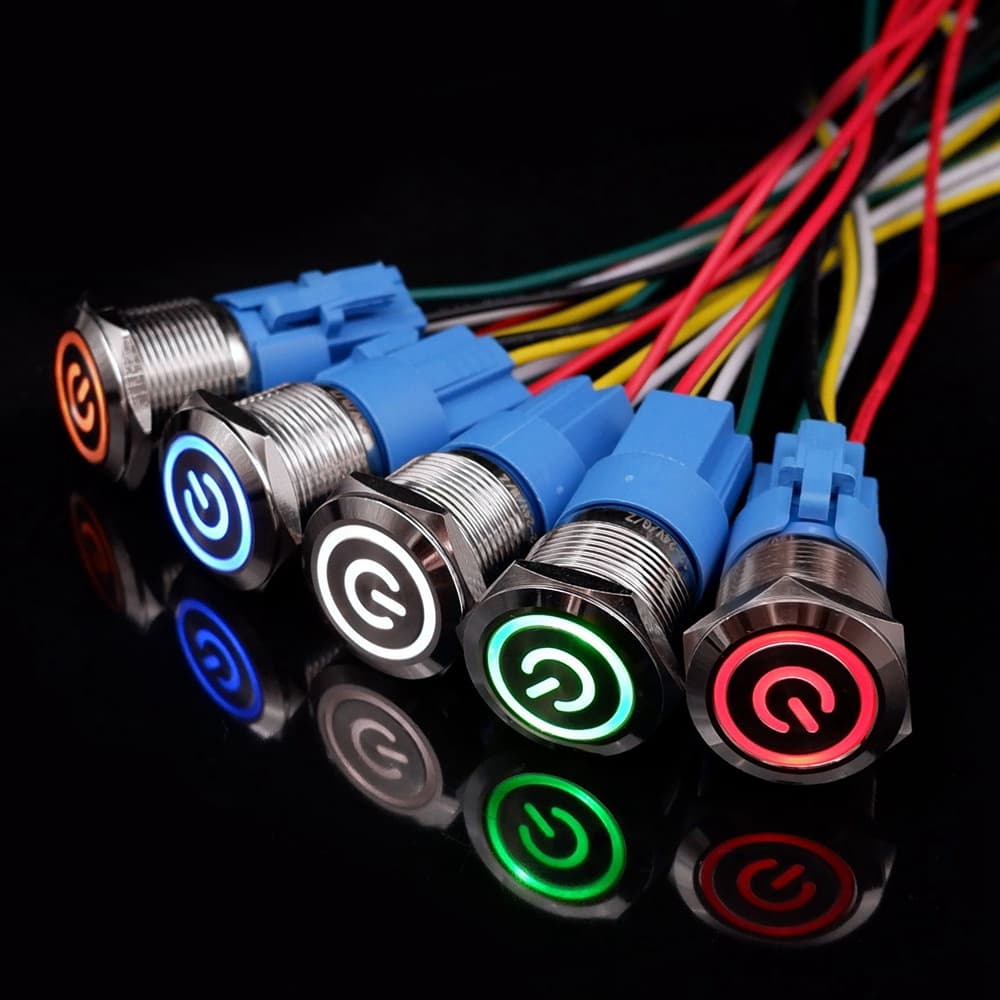 19mm Botão De Metal Circular Para Botão Interruptor De Alimentação À Prova D 'Água Claro Led Auto-Lock Auto-Reset Pc Power Button 1no1nc 12v 5v