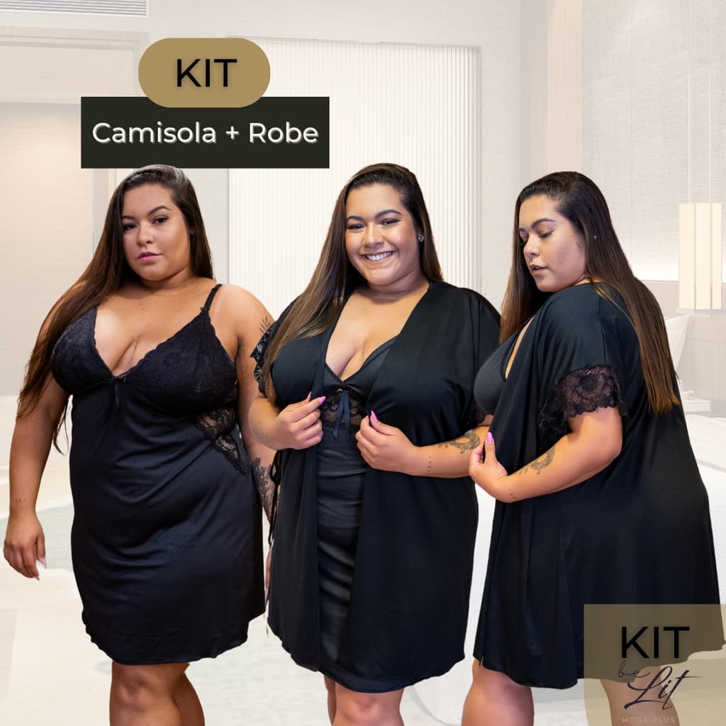 KIT 2 Peças - Robe e Camisola Plus Size 50 52 54 56 58 com Renda Conforto Tamanho Especial Roupa de Dormir  BeLIT Modas