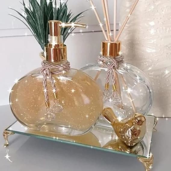Kit Vidros Luxo - Lavabo e Decoração de Casa 280ml Aromatizador e Porta Sabonete