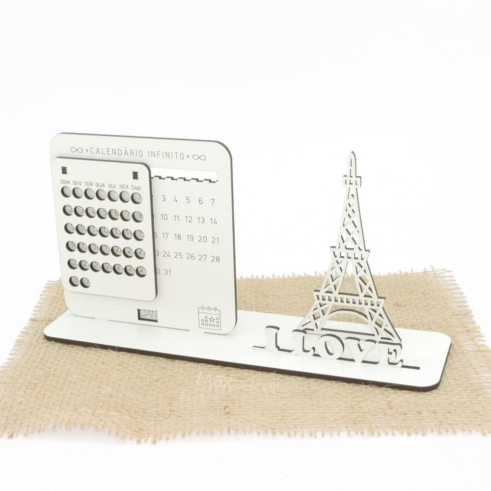 5 Calendário Infinito Personalizado Mdf Branco - Torre Eiffel