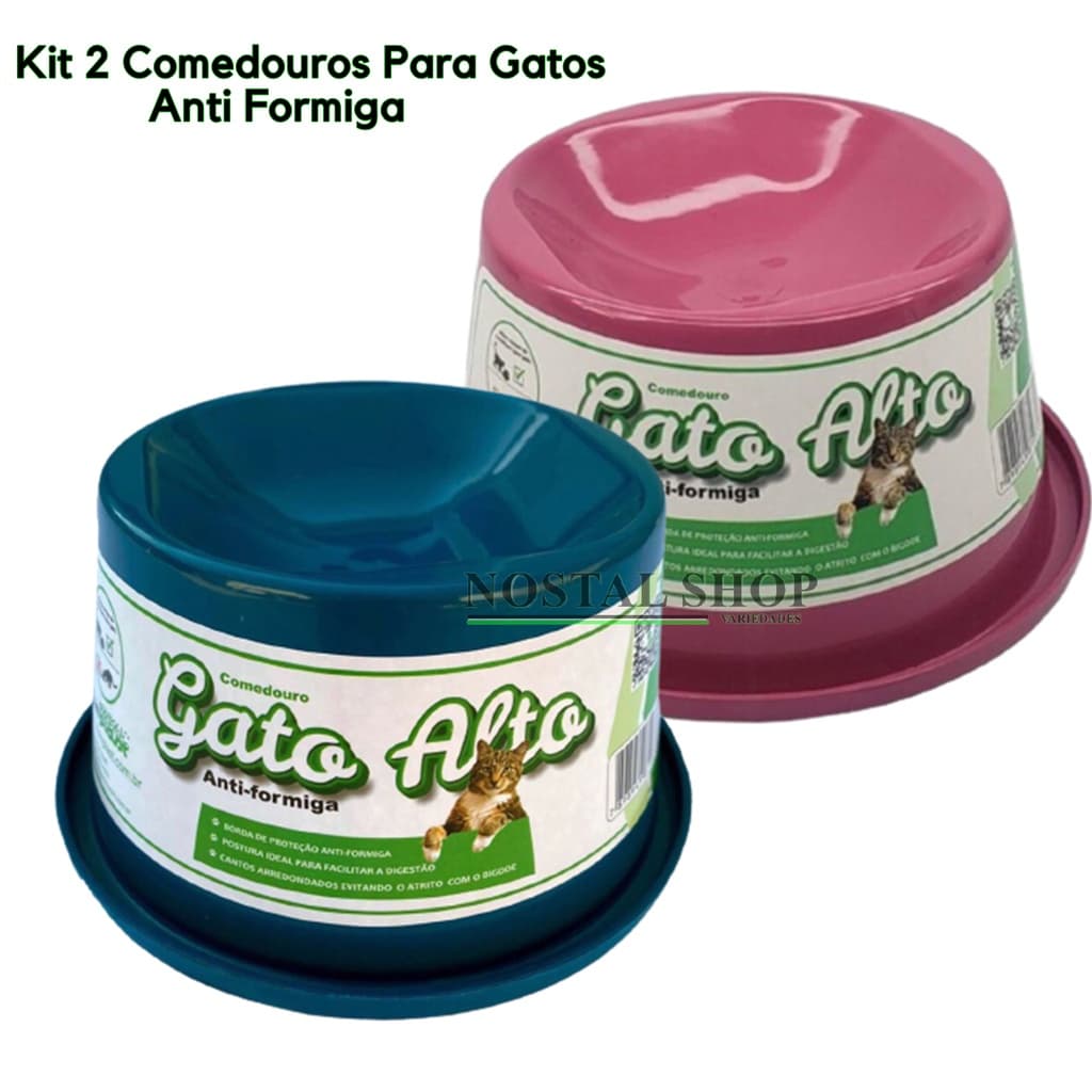 Kit 2 Comedouro para gato elevado postura correta Comedouro anti formiga para gatos