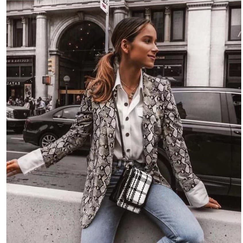 Max Blazer Feminino/ Estampa de Cobra / Jaqueta Feminina / Bolsos na Frente L10931