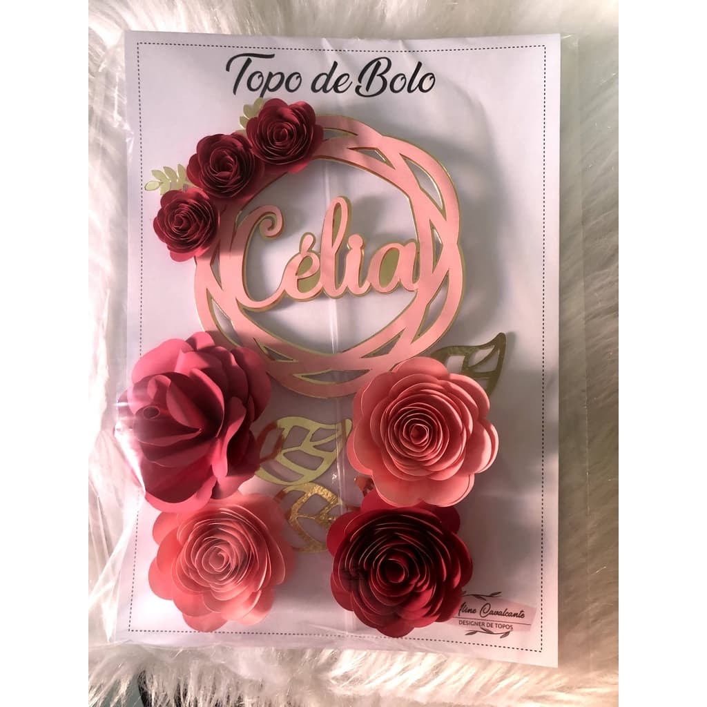 Topo de bolo circular floral