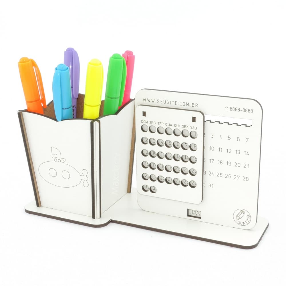 5 Calendário Infinito e Porta Lápis Personalizado Mdf - Submarino