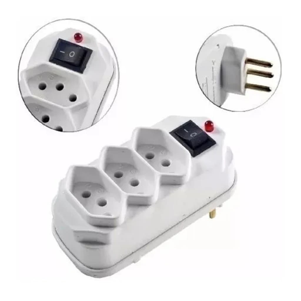 Tomada Tripla Benjamim Liga Desliga 2P+T Filtro de Linha T