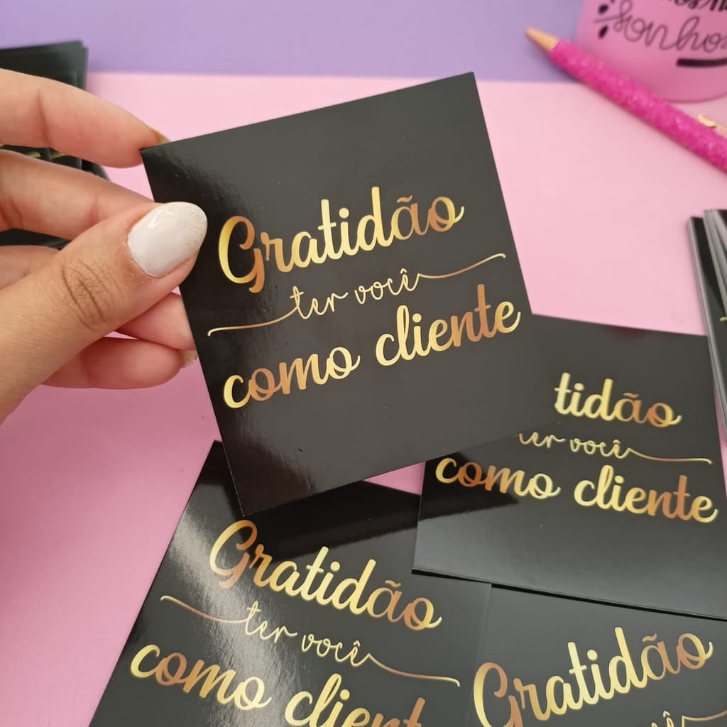 Cartão de agradecimento ao cliente | Postal de Agradecimento ao Cliente pela Compra | Cartão para Encomendas | Cartão "Gratidão ter você como cliente" | Cartão para Adesivos 9x10cm