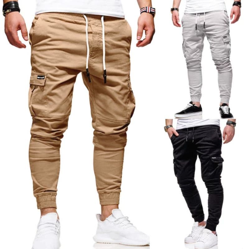 Calça cargo masculina 6 Bolsos sarja skate jogger casual 2024 Hip-Hop Elástico slim