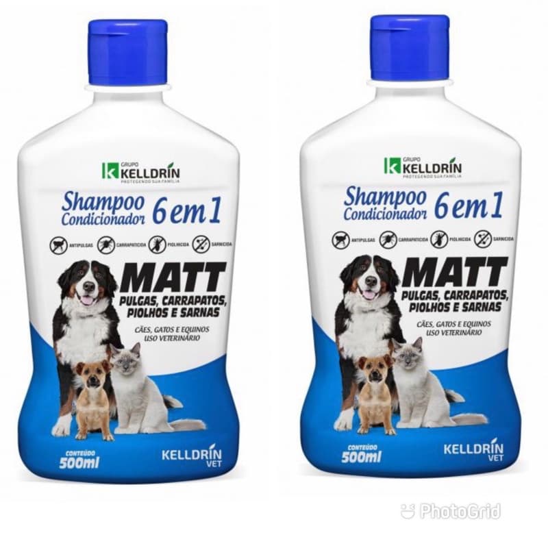 Kit 2 unidades Shampoo Condicionador MATT 6 Em 1 Kelldrin Sarnicida Cães E Gatos anti Pulgas e carrapatos