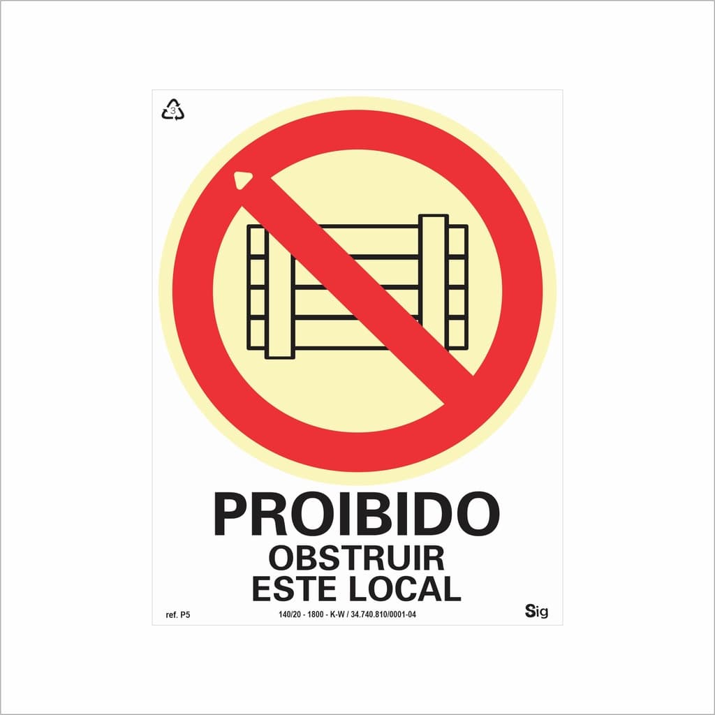 Proibido Obstruir Este Local Fotoluminescente Antichamas