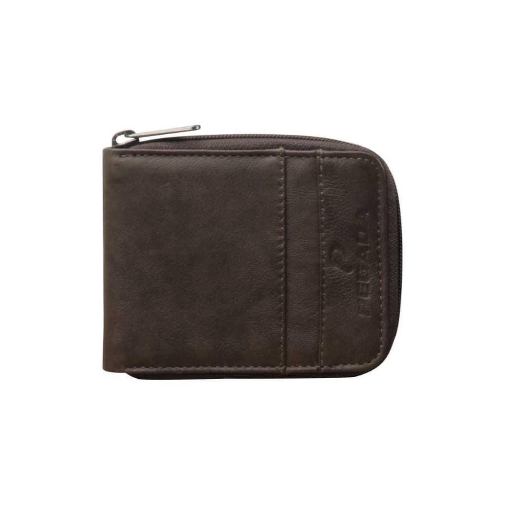 Carteira Masculina Pegada Com Zíper Em Couro Marrom