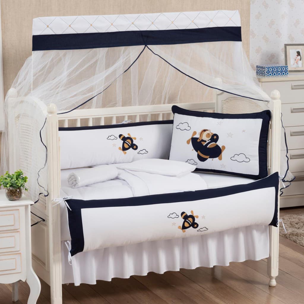 Kit protetor para mini berço 10 peças - Ursinho Aviador Menino