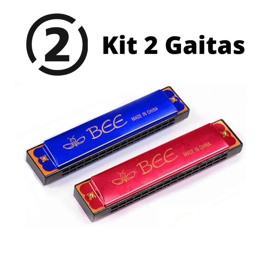 Kit 2 Gaitas De Boca Harmônica Diatônica Bee 16 Furos 32 Tons