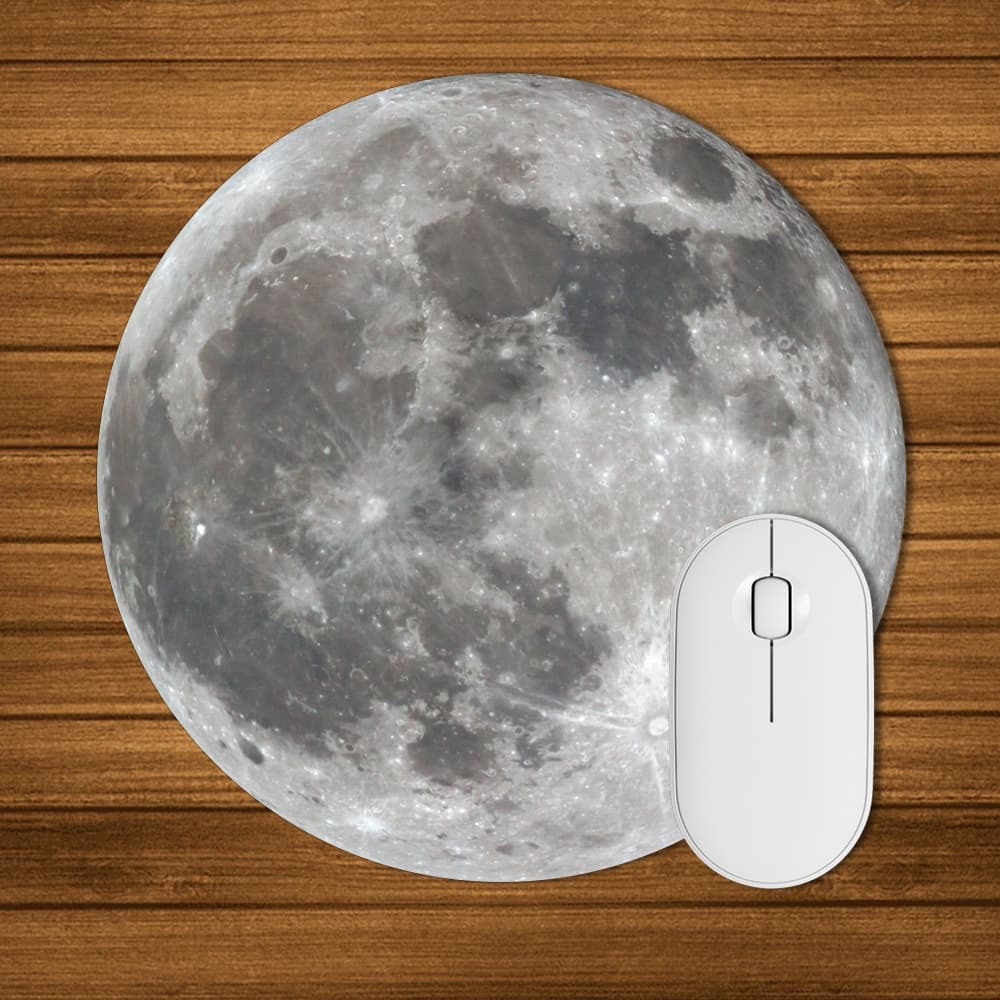 Mouse Pad Redondo Lua Cinza Geek Nerd Criativo Antiderrapante Premium