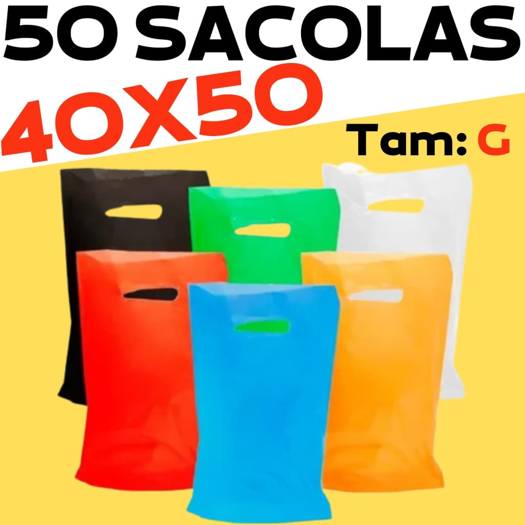 50UN Sacolas Plásticas 40x50 Alça Boca De Palhaço Pronta Entrega Várias Cores