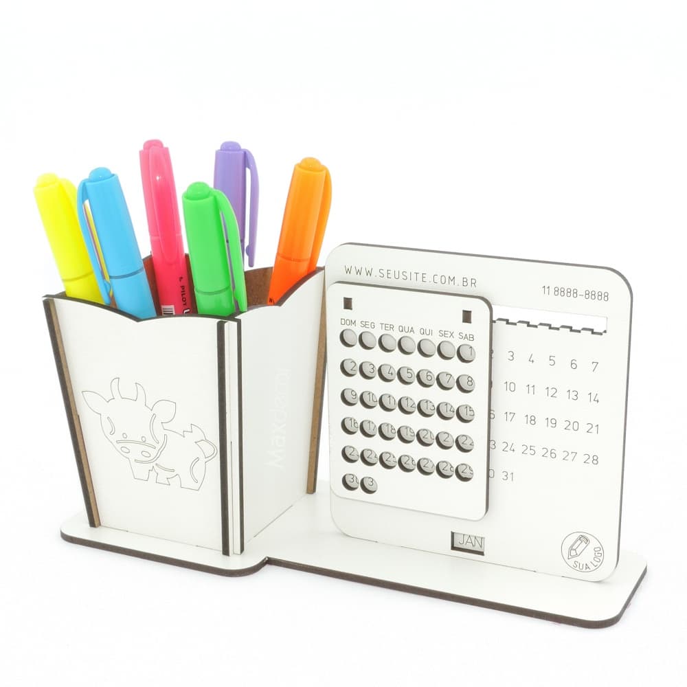 5 Calendário Infinito e Porta Lápis Personalizado Mdf - Boi