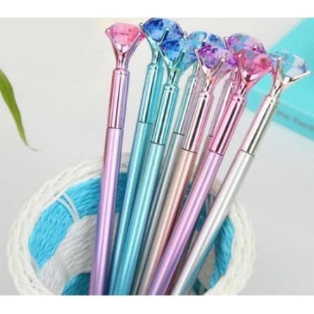 KIT 10 Canetas Diamante ou Flor Cristal Esferográfica Ponta Fina