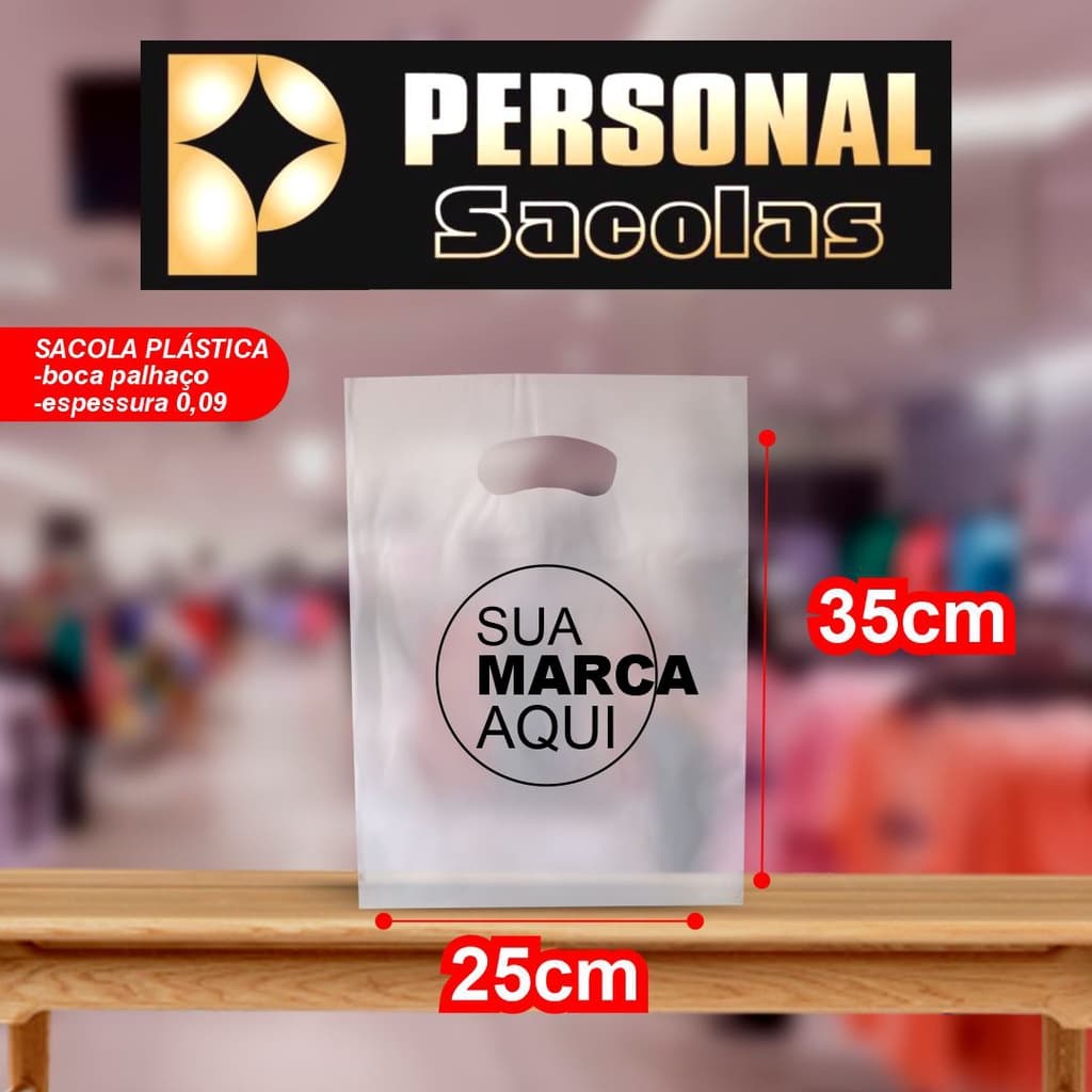 100 Sacolas de Plástico Personalizada 25x35 Espessura 08 iMPRESSÃO EM 1 COR E 1 LADO