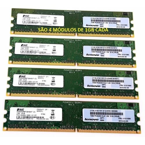 Smart Lenovo Ddr2 800mhz Pc2-6400 Kit 4 módulos de 1GB cada