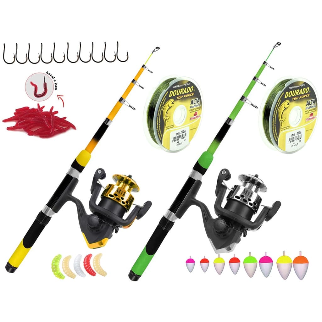 Kit P/ Pescaria 2 Vara Telescópica 1,70m + 2 Molinete e Acessórios (Ref. 51)