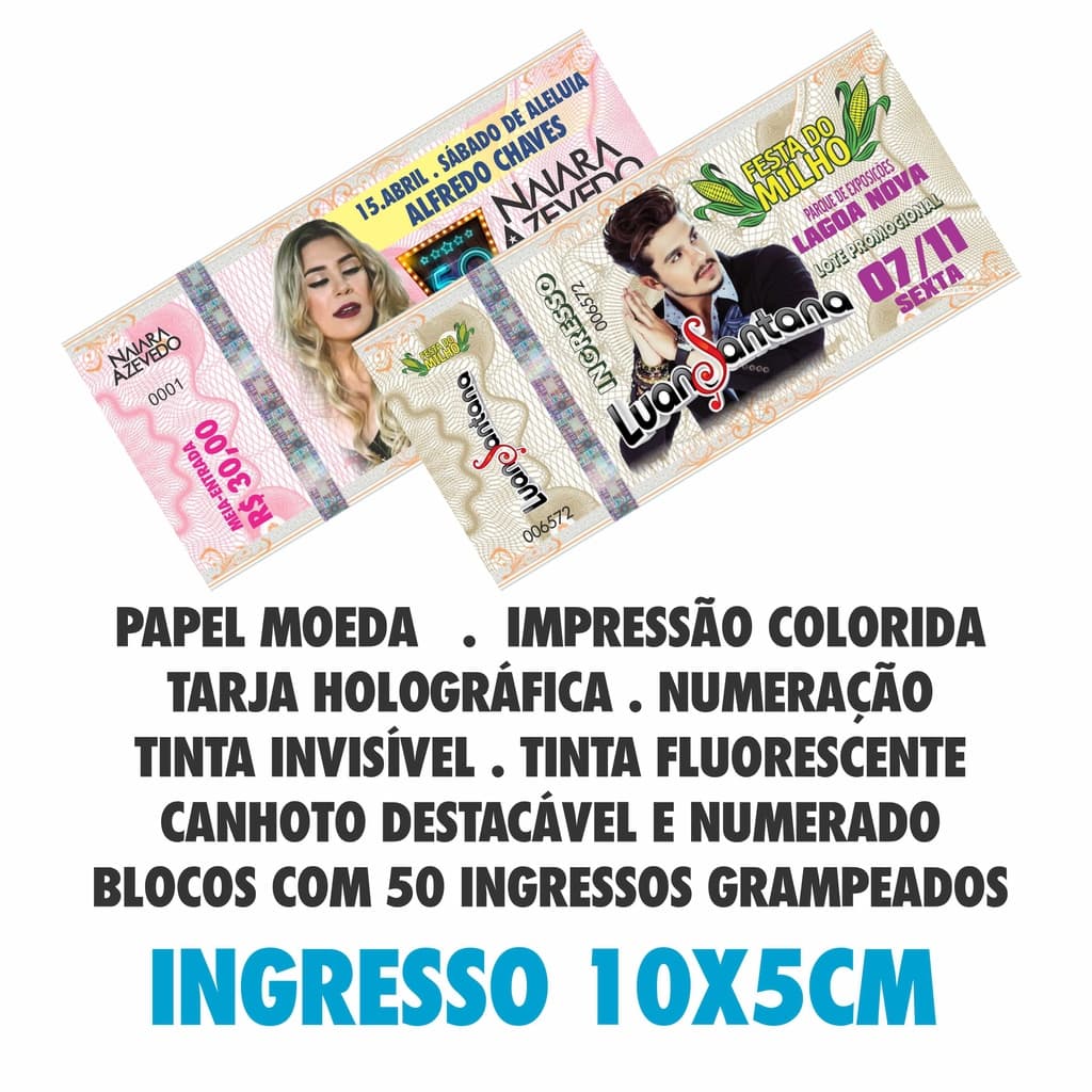 Kit 200 Ingresso Papel Moeda tam 10x5 Personalizado