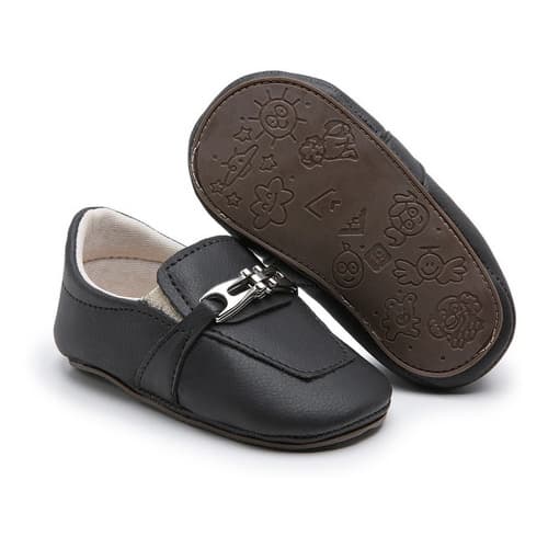 Mocassim Bebê Menino Social Preto Conforto Infantil Sapato
