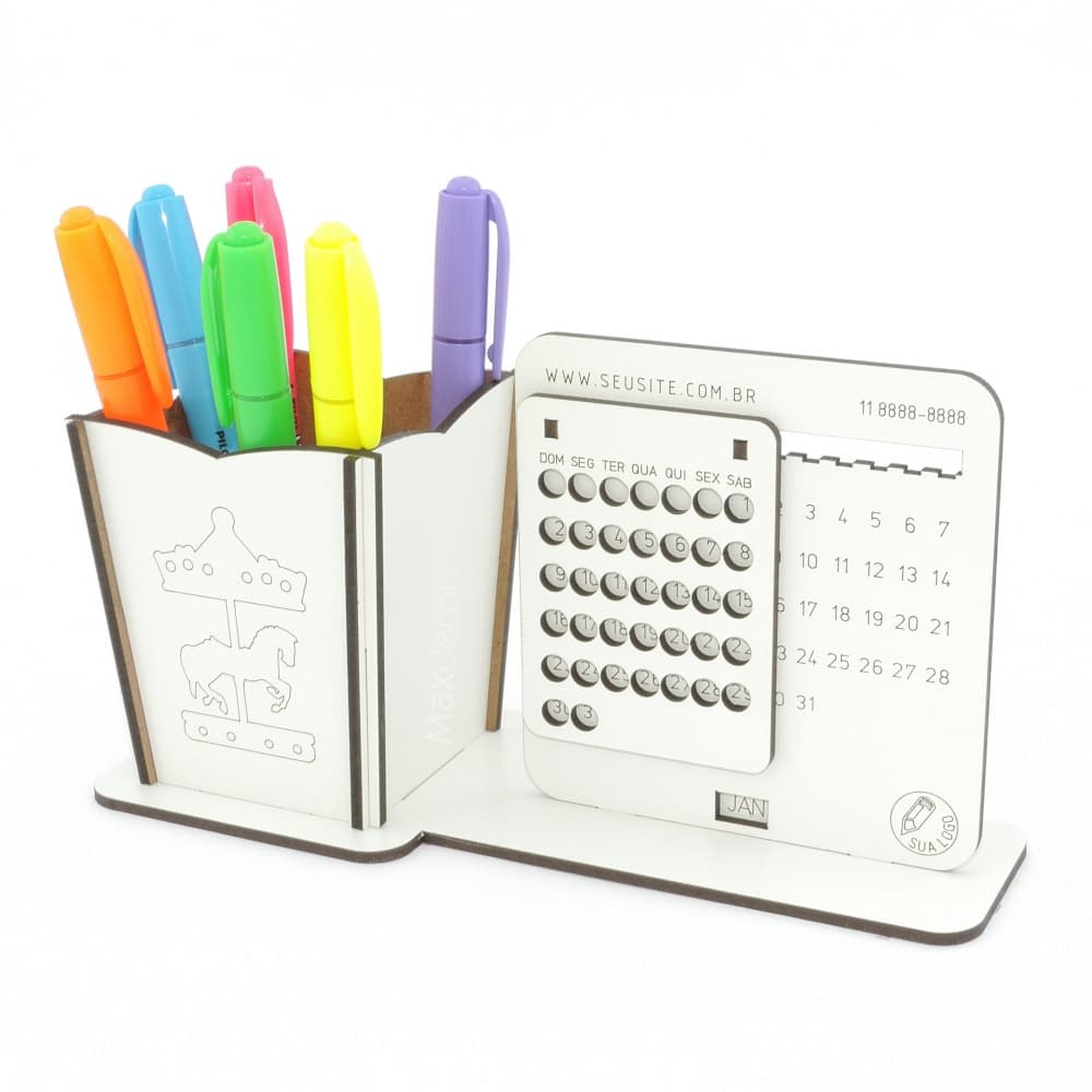 5 Calendário Infinito e Porta Lápis Personalizado Mdf - Carrossel