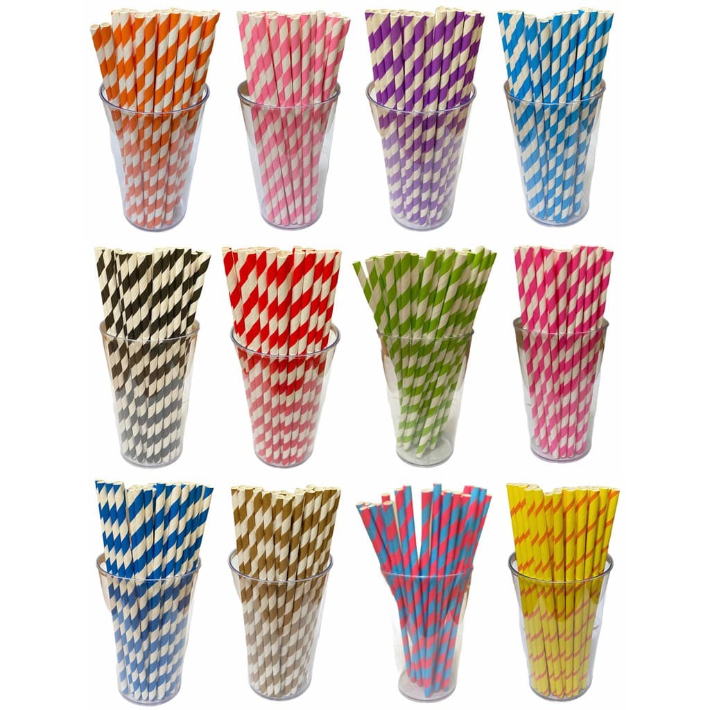 25 Canudos de Papel Biodegradável 2 Cores Listrado