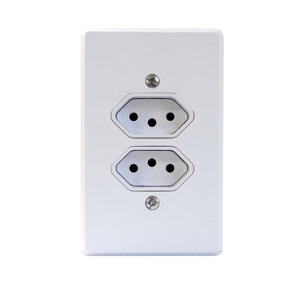 Tomada Dupla 3 Pólos 10a Linha Gelo Radial