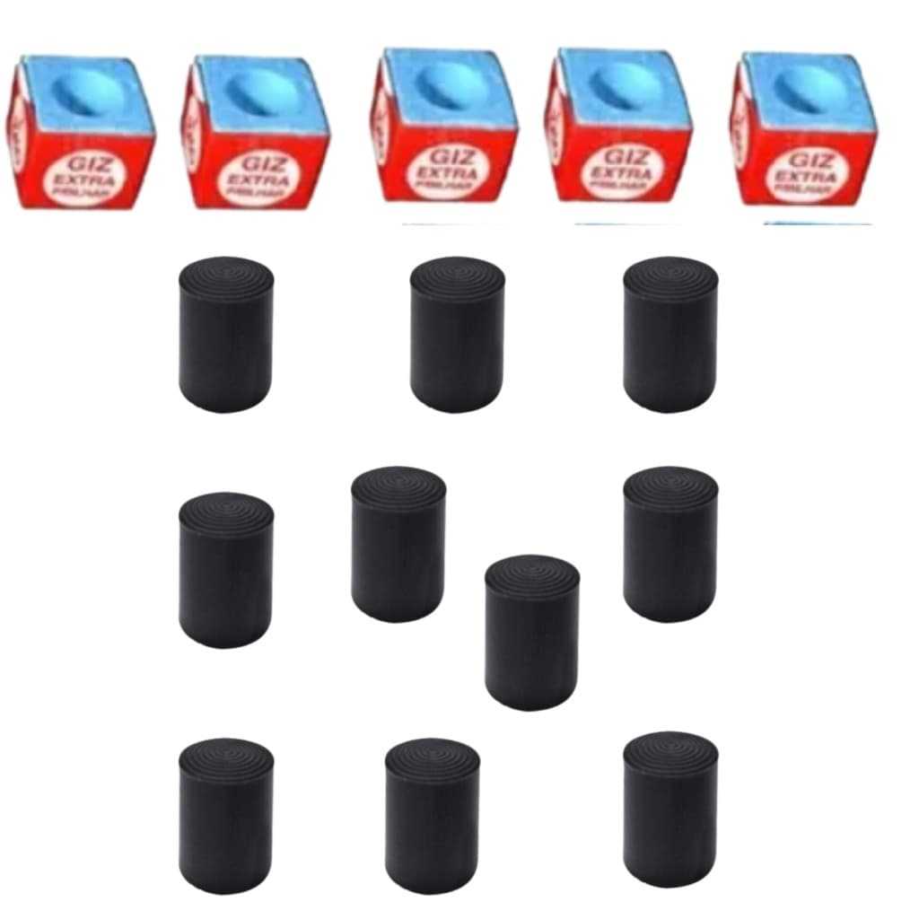 10 Virolas Ponteira + 05 Giz Azul Comum Taco Bilhar Sinuca