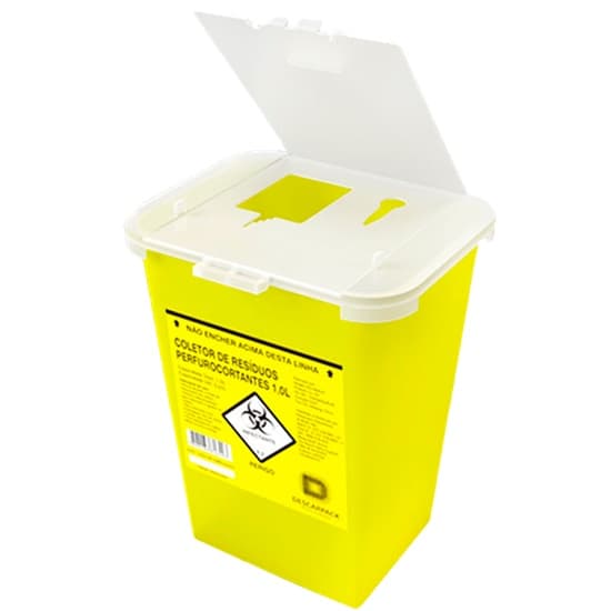 COLETOR PERFUROCORTANTE RIGIDO DESCARPACK PARA AGULHAS, TATUAGEM, LABORATÓRIO, RESIDUOS, DESCARTAVEL 1LITRO