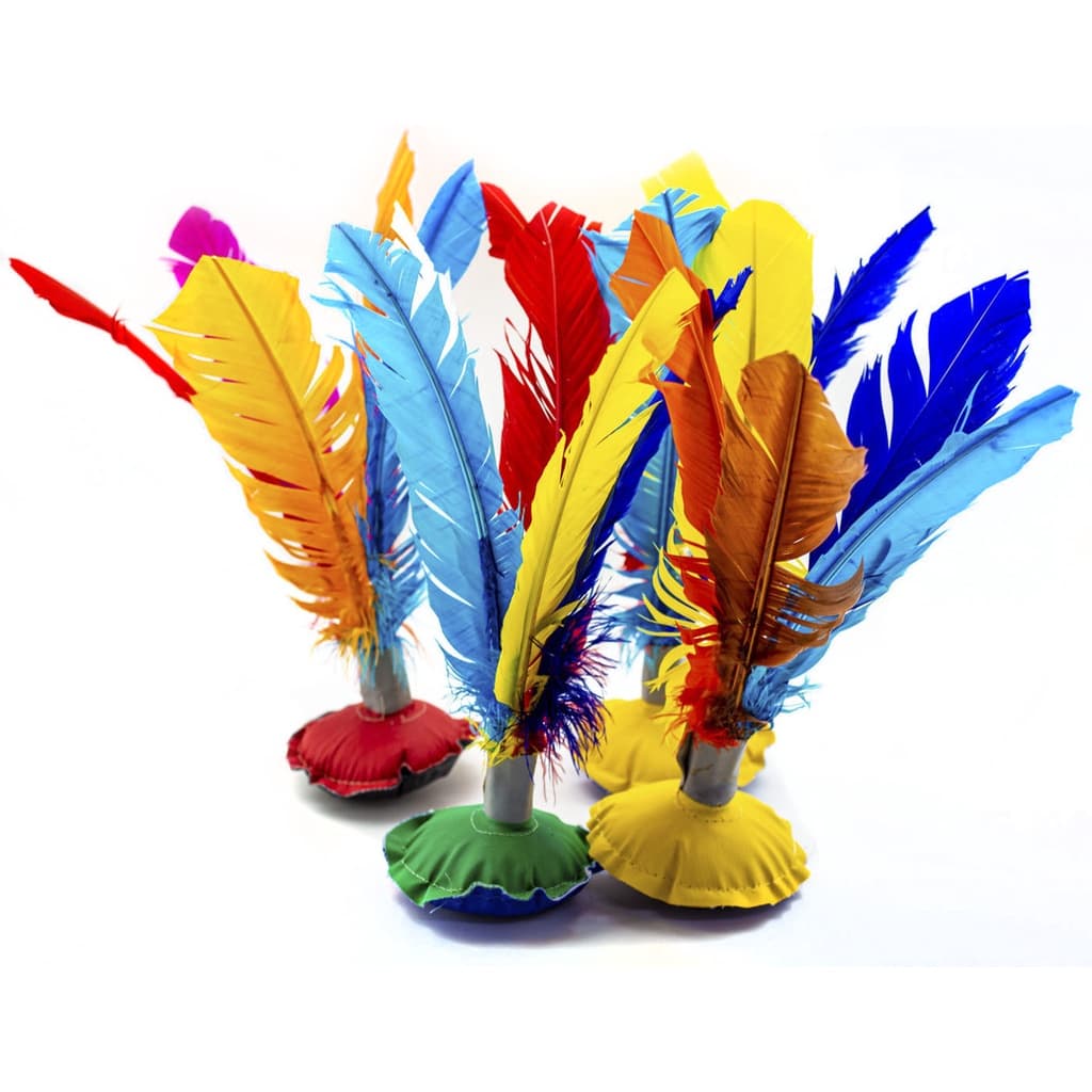 BRINQUEDO PETECA COM PENAS COLORIDOS GRANDE C/8 PENAS