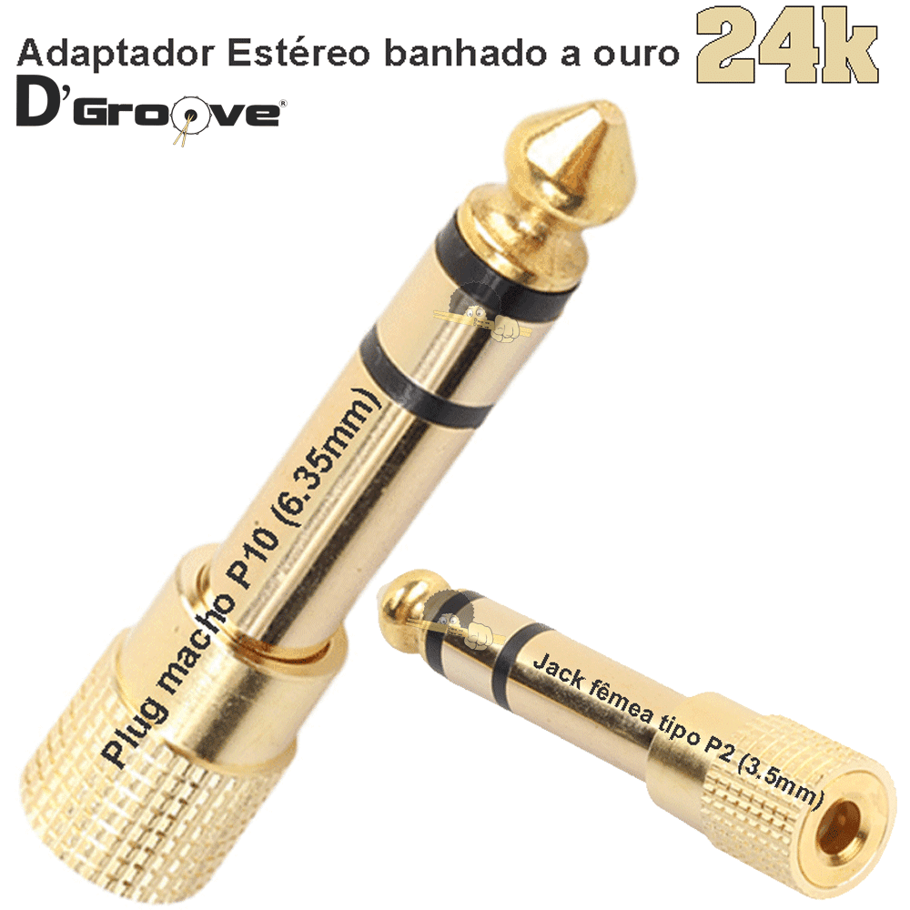 Adaptador P2/P10 estéreo - D'Groove - 24k de ouro