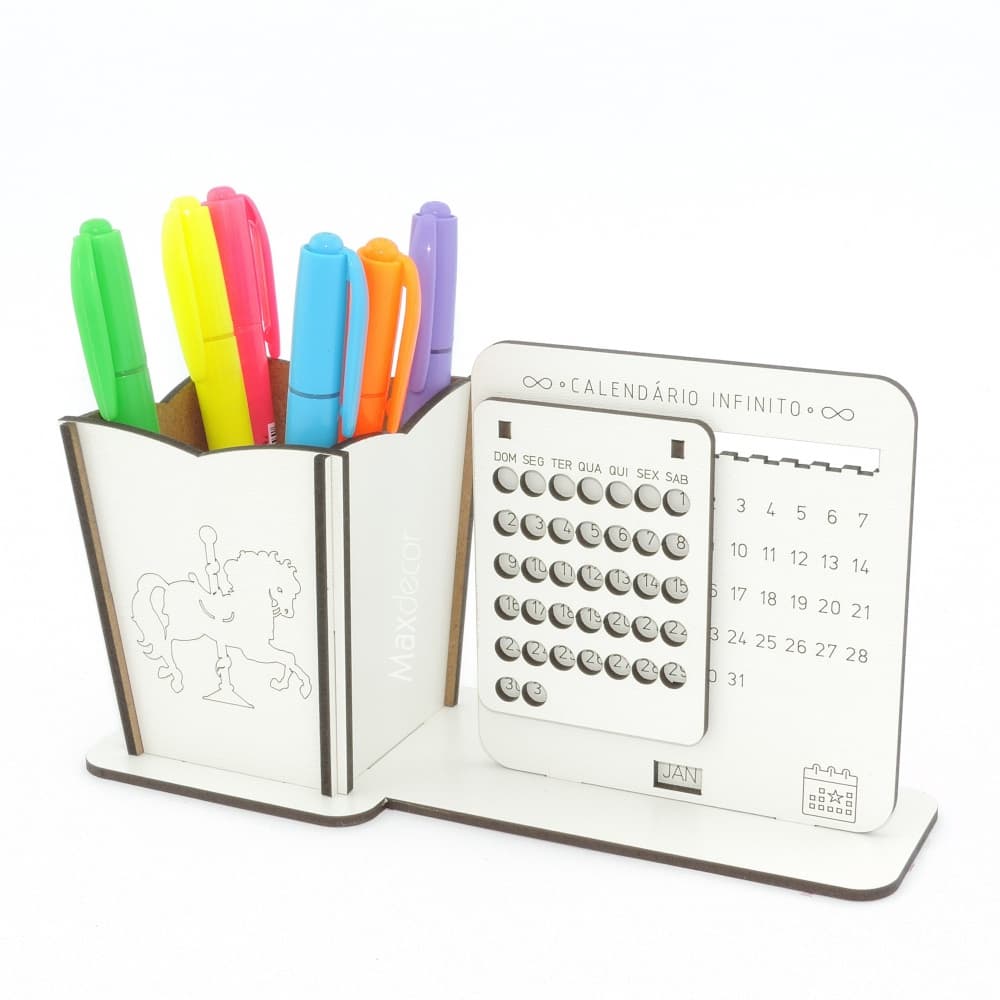5 Calendário Infinito e Porta Lápis Personalizado Mdf - Cavalo Carrossel