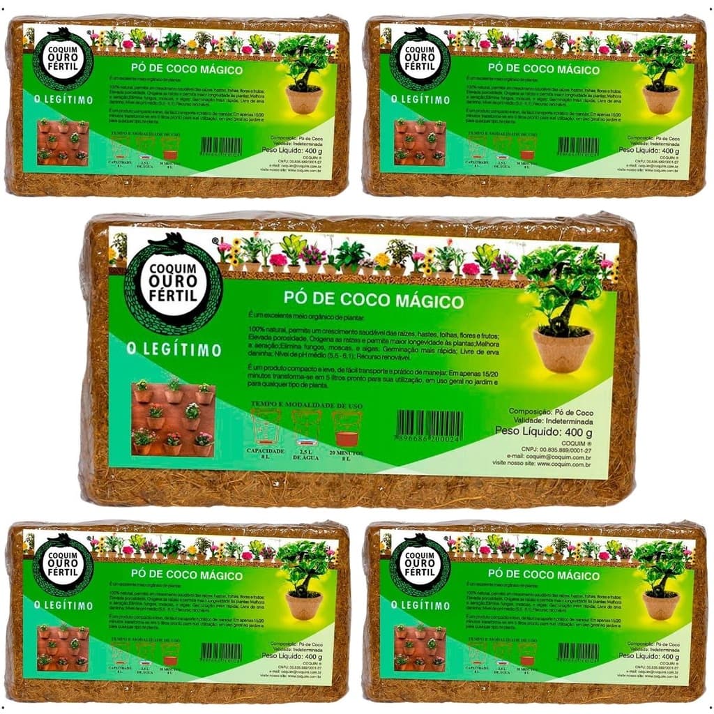 5  Pó De Coco Magico Natural Orgânico 400g - Coquim Adubo