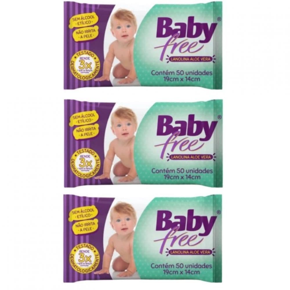Kit 03 Lenços Umedecidos Toalha Umedecida Baby Free Qualybless 50 Unidades