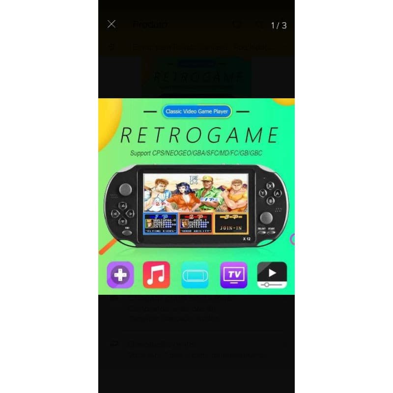 video game portatel tela 5.1 modelo x12 jogos neo geo fliperama Nintendo pronta entrega