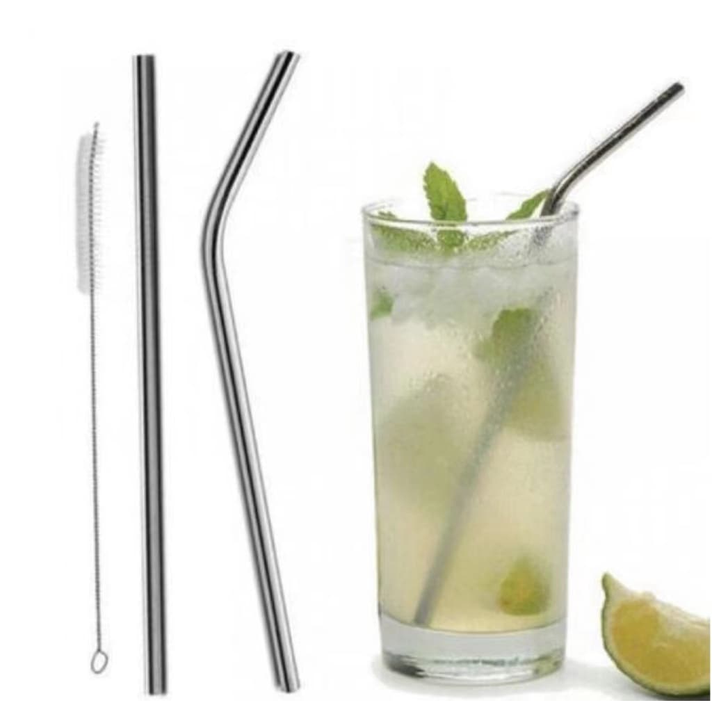 3 Peças do Canudos Reutilizável Aço Inox Reto E Curvo + Escova 26,5 x 0,5 cm