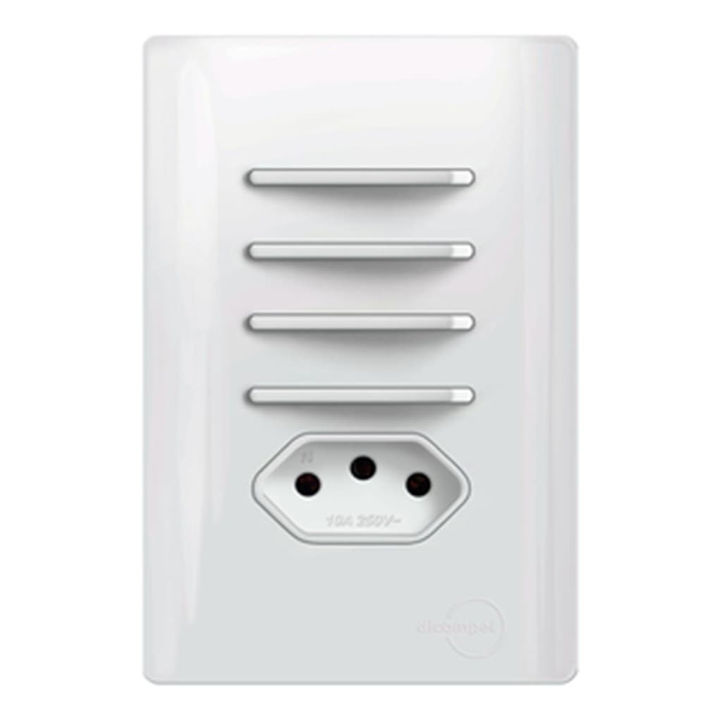 Interruptor 4 Teclas Simples com 1 Tomada de 20A Total White Dicompel Novara
