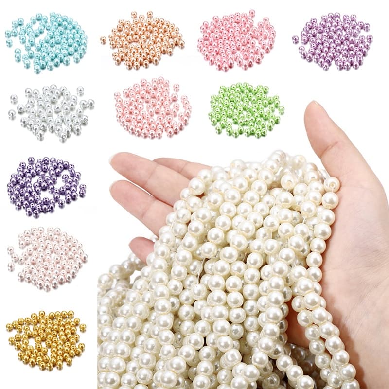 100pçs 4 6 8 10mm Simulação De Vidro Colar De Pérolas Pulseira DIY